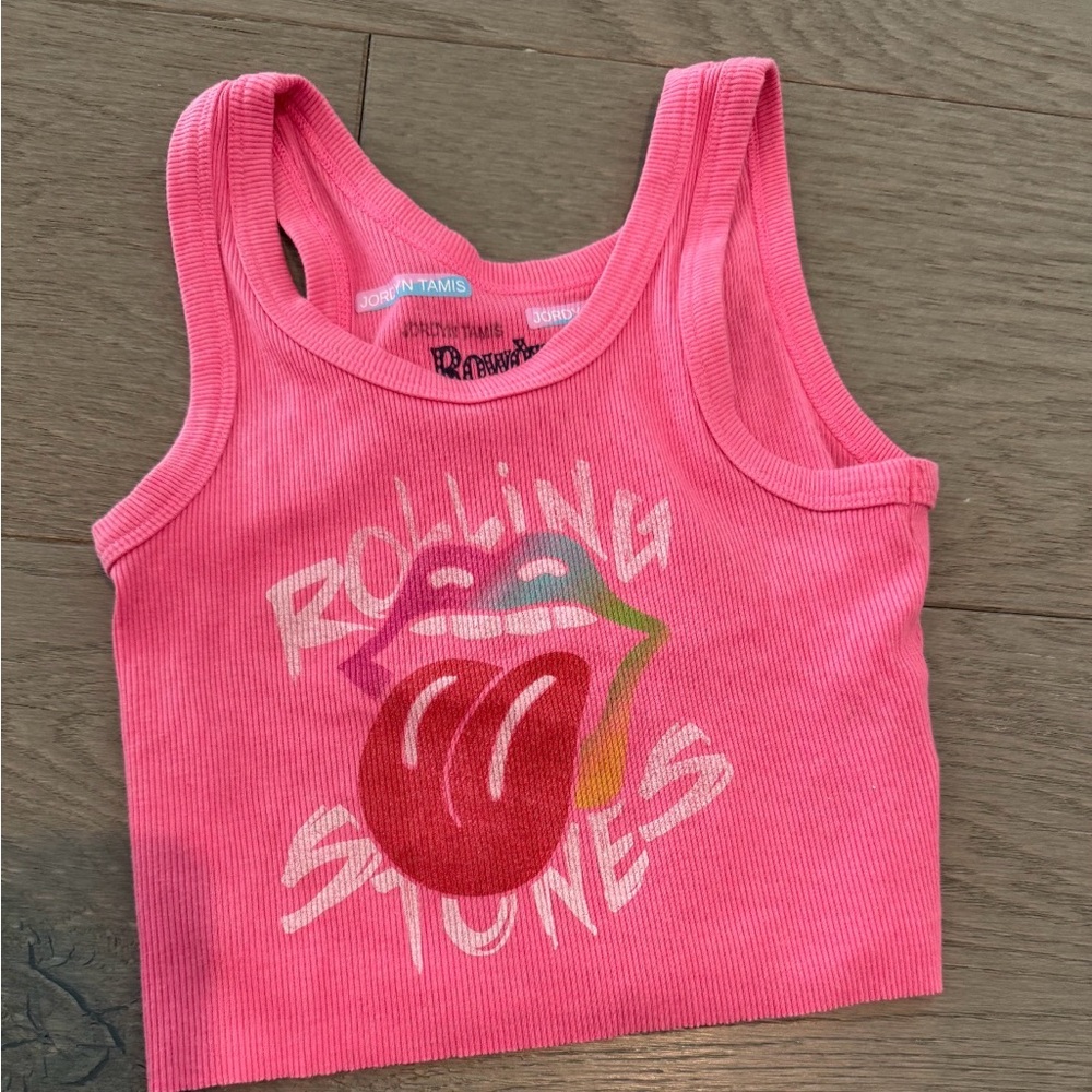 Rowdy Sprout Pink Rolling Stones Kids Tank Top